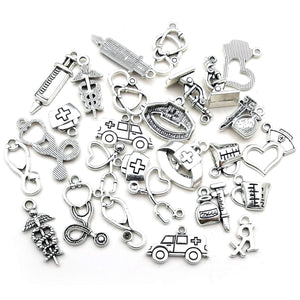 Nurse Charms Antiqued Silver Doctor Charms Assorted Charms Set BULK Charms Themed Charms 60pcs