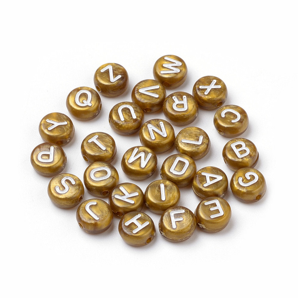 Letter Beads Alphabet Beads Gold Bulk Beads Wholesale Beads 100 pieces 7mm Random Mix