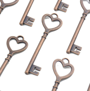 Heart Keys Skeleton Key Pendants Heart Top Keys Antiqued Copper Keys BULK Skeleton Keys Big Keys 84mm 30pcs