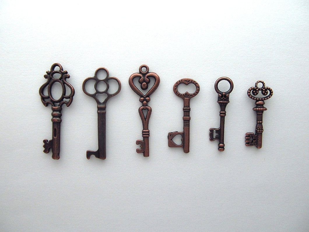 Bulk Skeleton Keys Wholesale Key Charms Pendants Antiqued Copper Wedding Keys Steampunk Keepsake Box Keys 48pcs