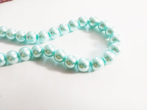10mm Glass Pearls Mint Blue Glass Pearls Glass Beads 10mm Beads Bulk Beads 32" 85 pieces