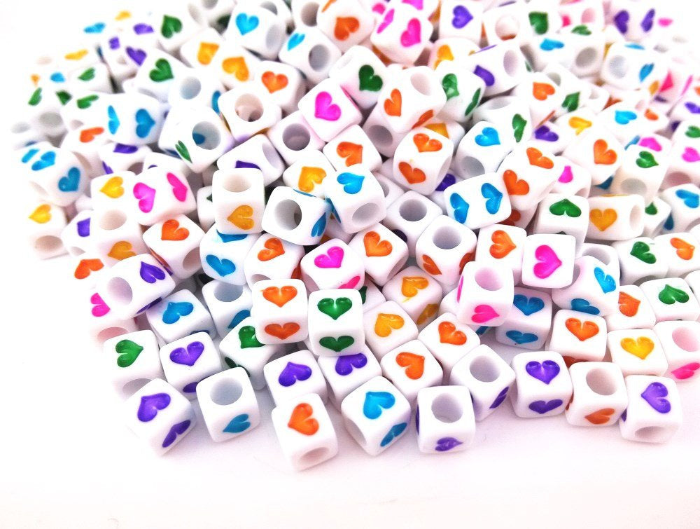Rainbow Heart Beads Cube Spacer Beads Bulk Beads Assorted Beads Mix Rainbow Beads Cube Beads Wholesale Beads 50pcs