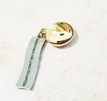 Load image into Gallery viewer, Fortune Cookie Pendant Gold Charm Chinese Takeout Charm Quote Pendant Word Charm 1.25"