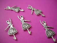 Load image into Gallery viewer, Ballerina Charms Set Antiqued Silver Ballet Pendants 23mm Sold per pkg of 10