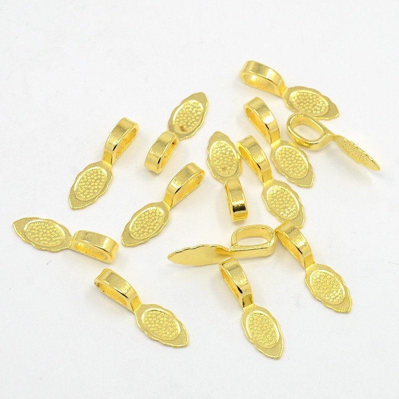 Gold Bails Glue on Bails Necklace Bails Jewelry Bails Shiny Gold Bails Gold Glue on Bails Pendant Bails Flat Back Bails