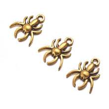 Load image into Gallery viewer, Spider Charms Antiqued Gold Spider Pendants Halloween Charms Spooky Charms Creepy Spider Charms Arachnid Charms 10 pieces