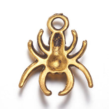 Load image into Gallery viewer, Spider Charms Antiqued Gold Spider Pendants Halloween Charms Spooky Charms Creepy Spider Charms Arachnid Charms 10 pieces
