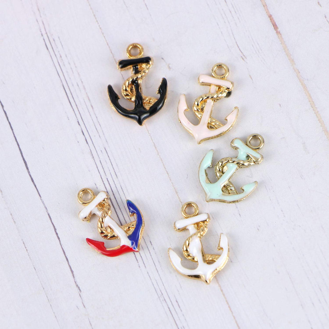 Enamel Anchor Charms Gold Enamel Charms Nautical Charms Set Assorted Lot Mixed Anchor Charms BULK Charms Wholesale 50pcs