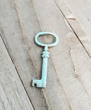 Load image into Gallery viewer, Patina Key Pendant Key Charm Antiqued Bronze Verdigris Patina Key Skeleton Key 41mm