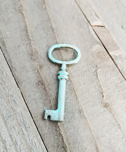 Patina Key Pendant Key Charm Antiqued Bronze Verdigris Patina Key Skeleton Key 41mm