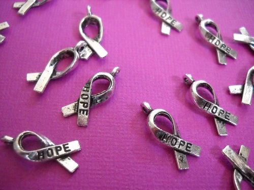 Awareness Ribbon Charms Ribbon Pendants Cancer Awareness Hope Charms Hope Ribbon Charms Antiqued Silver Ribbon Charms Fundraising 10 pieces