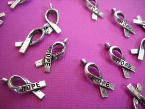 Awareness Charms Antiqued Silver Awareness Ribbon Charms Pendants HOPE Word Charms Fundraising Charms Cancer Awareness 100 pieces Wholesale