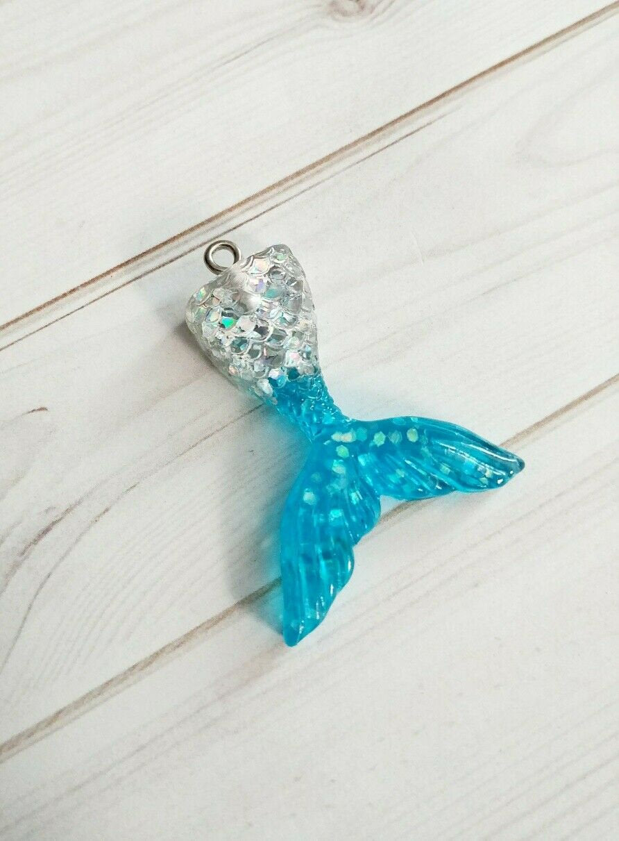 Mermaid Tail Charm Glitter Mermaid Tail Pendant Blue Silver Pendant Fairy Tale Charm Mermaid Pendant Mermaid Charm