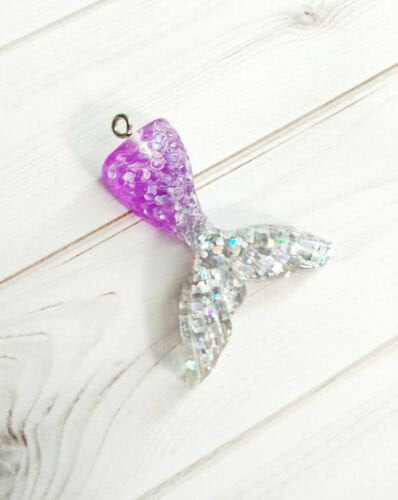 Mermaid Tail Charm Glitter Mermaid Tail Pendant Purple Silver Pendant Fairy Tale Charm Mermaid Pendant Mermaid Charm