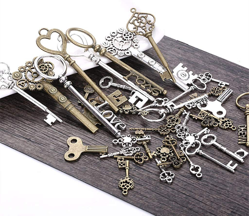 Bulk Skeleton Key Pendants Steampunk Key Charms Assorted Charms Big Key Pendants Mixed Skeleton Keys Antiqued Silver Bronze 40pcs