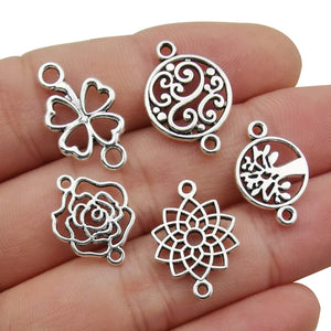Tree Connector Charms Antiqued Silver Flower Connectors 2 Hole Charms Assorted Charms Set BULK Charms Wholesale Charms 100pcs