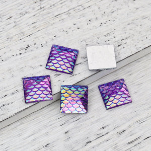 Mermaid Scale Cabochons 16mm Cabochons Square Purple Round Cabochons Dragon Scale Cabochons Flat Back Embellishments 6 pieces