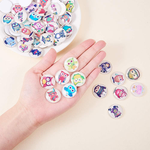 25mm Glass Cabochons Domed Cabochons Owl Cabochons Glass Flatbacks Cartoon Cabochons Owl Flatbacks Wholesale Bulk 70pcs