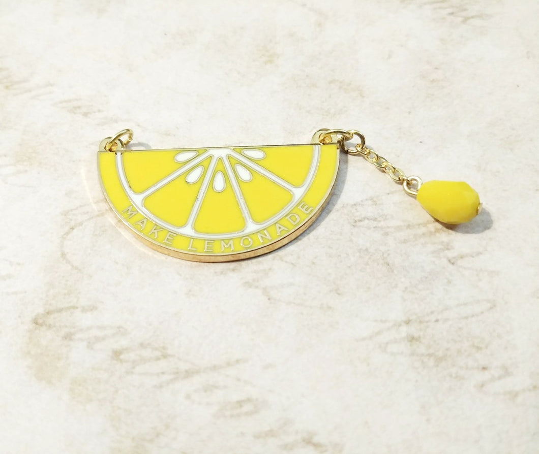 Lemonade Charm Gold Enamel Charm Lemon Charm Make Lemonade Quote Charm Summer Charm Lemonade Stand Lemon Wedge Charm Connector Charm PREORDE