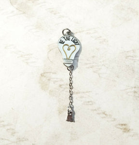 Word Charm Quote Charm Be The Light Charm Enamel Charm Inspirational Charm Silver Charm Silver Word Charm Lightbulb Pendant Word Pendant