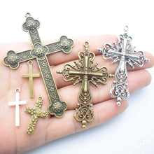 Load image into Gallery viewer, Large Cross Pendants Cross Charms Antiqued Silver Cross Charms Bronze Cross Christian Cross Catholic Pendants Religious 20pcs