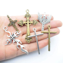 Load image into Gallery viewer, Large Cross Pendants Cross Charms Antiqued Silver Cross Charms Bronze Cross Christian Cross Catholic Pendants Religious 20pcs