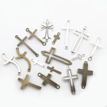 Load image into Gallery viewer, Cross Pendants Silver Cross Charms Cross Connectors Bronze Cross Charms Cross Links Sideways Cross Charms Christian Cross Bulk 39pcs