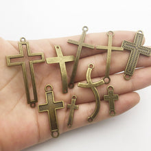 Load image into Gallery viewer, Cross Pendants Silver Cross Charms Cross Connectors Bronze Cross Charms Cross Links Sideways Cross Charms Christian Cross Bulk 39pcs