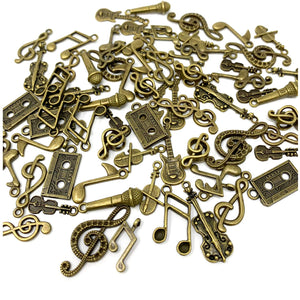 Music Charms Antiqued Bronze Music Note Charms Treble Clef Charms Heart Music Note Bronze Charms BULK Charms 70pcs