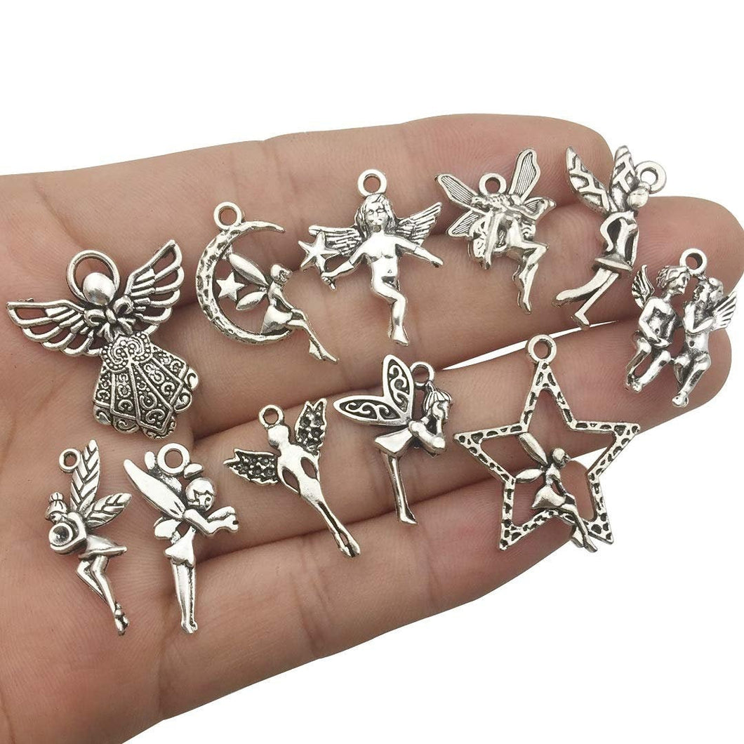 Fairy Charms Fairy Pendants Antiqued Silver Angel Charms BULK Charms Wholesale Charms Fairy Tale Charms 66pcs