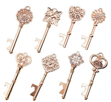 Load image into Gallery viewer, Skeleton Key Pendant Key Bottle Openers Wedding Favors Rose Gold Key Pendants BULK Set with Tags and Twine 120pcs