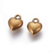 Load image into Gallery viewer, Heart Charms Antiqued Bronze Puff Heart Charms BULK Charms Wholesale Charms Heart Pendants Bronze Heart Charms 50 pieces 12mm
