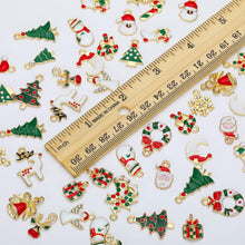 Load image into Gallery viewer, Christmas Charms Set Assorted Charms Set Gold Charms Gold Pendants Enamel Charms Stocking Charms Snowflake Charms 50pcs