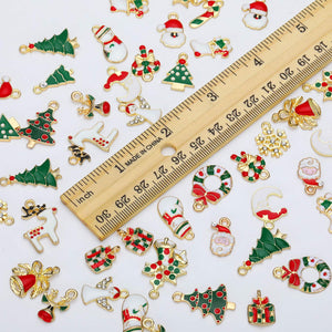 Christmas Charms Set Assorted Charms Set Gold Charms Gold Pendants Enamel Charms Stocking Charms Snowflake Charms 50pcs