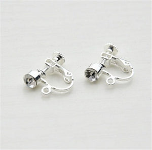 Screw Earring Findings Clip On Rhinestone Earrings Blank Earrings Silver No Piercing 10pcs PREORDER