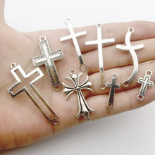 Load image into Gallery viewer, Cross Pendants Silver Cross Charms Cross Connectors Bronze Cross Charms Cross Links Sideways Cross Charms Christian Cross Bulk 39pcs