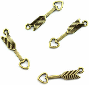 Arrow Charms Antiqued Bronze Arrow Pendants Heart Arrows Cupids Arrow Charms BULK Charms Wholesale Charms 10pcs 30mm