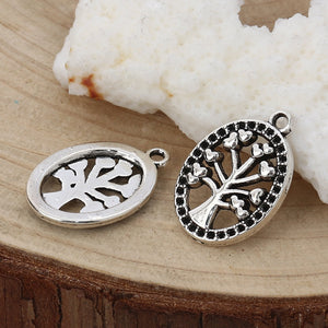 Tree of Life Charms Silver Pendants Oval Tree Charms Antiqued Silver Heart Tree Charms Silver Tree Charms 5 pieces