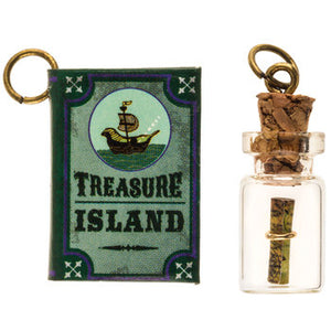 Miniature Book Charm Glass Vial Tiny Book Charm Book Pendants Author Charms Library Charms Librarian Charms Treasure Island Set