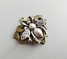 Load image into Gallery viewer, Queen Bee Pendant Two Tone Pendant Antiqued Bronze Antiqued Silver Queen Bee Charm 1.75&quot; PREORDER