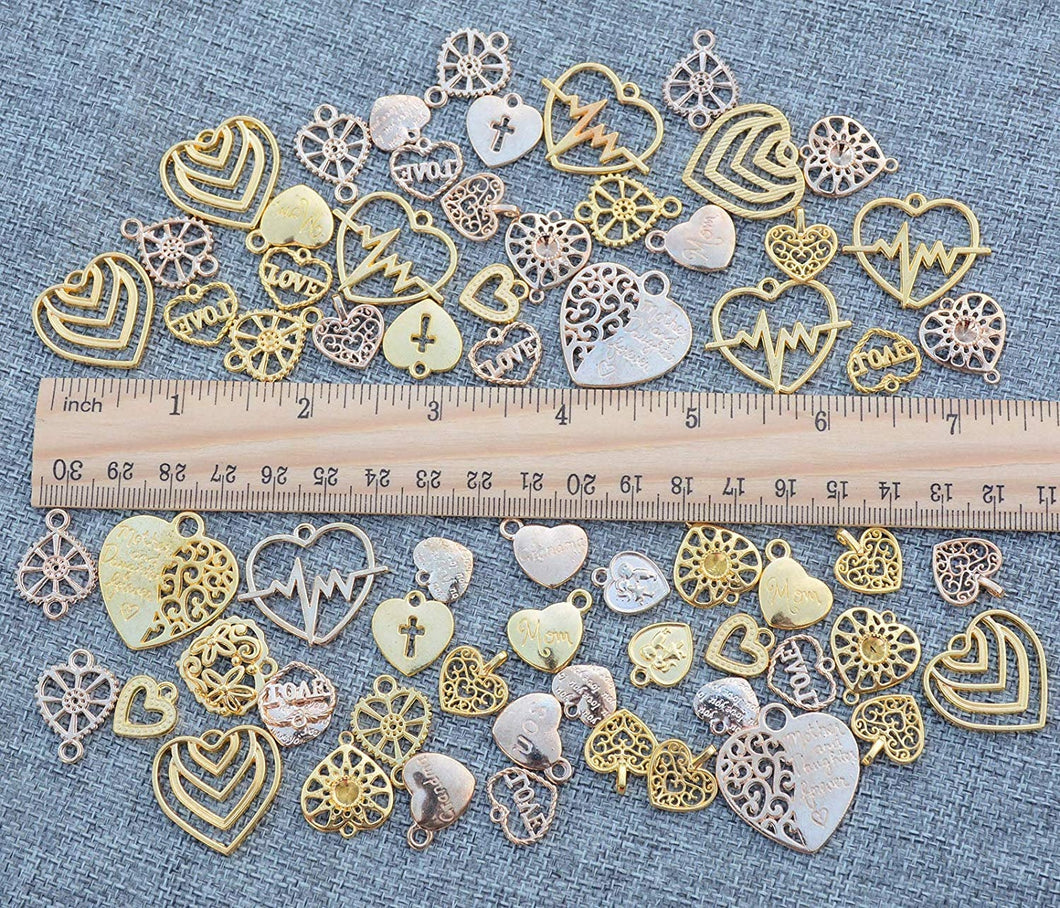 Heart Charms Assorted Heart Charms Heart Pendants BULK Charms Wholesale Charms Metal Charms Gold Heart Charms 40-60pcs 100grams