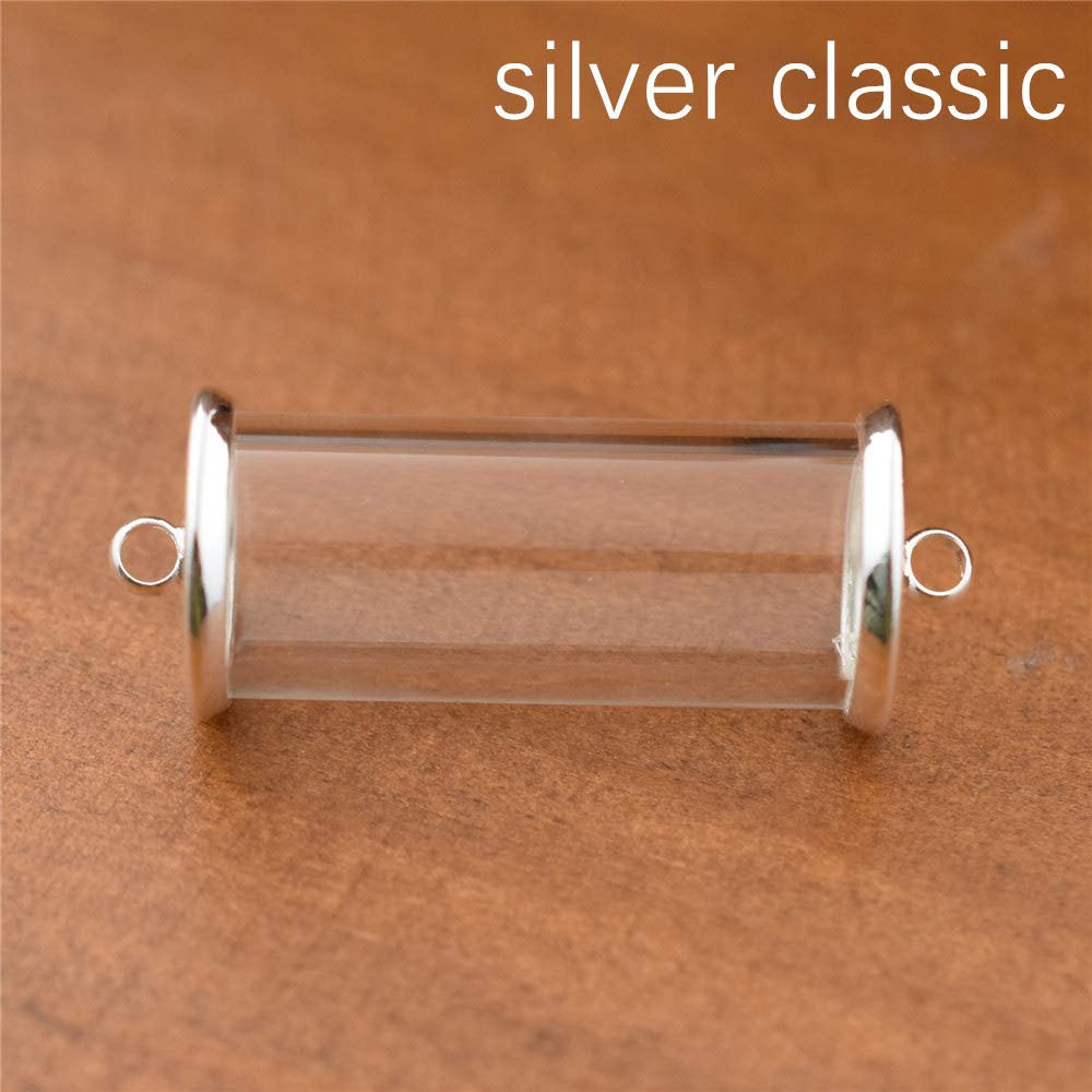 Glass Vial Pendants Connectors Clear Glass Vials Sideways Vials Clear Cylinder Glass Links Silver 28mm 10pcs PREORDER