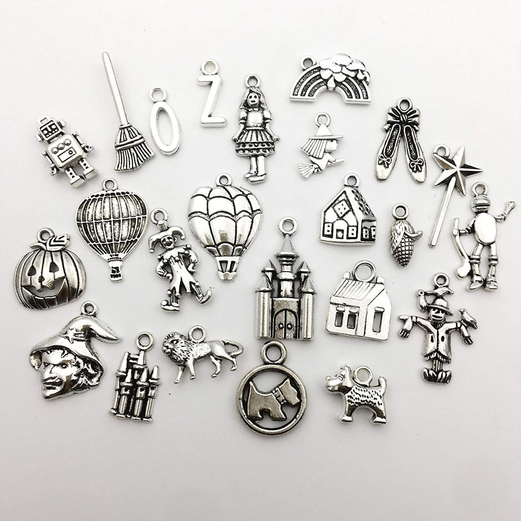 Wizard of Oz Charms Themed Charms Set Antiqued Silver Movie Charms Mixed Lot Assorted 10pcs