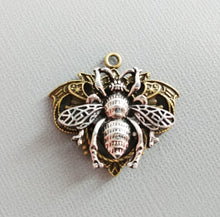 Load image into Gallery viewer, Queen Bee Pendant Two Tone Pendant Antiqued Bronze Antiqued Silver Queen Bee Charm 1.75&quot; PREORDER