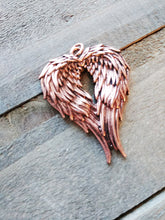 Load image into Gallery viewer, Large Angel Wings Pendant Heart Wings Antiqued Copper Rose Gold Wings Ornate Angel Wings Copper Wing Pendants 1.75" PREORDER