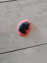 Load image into Gallery viewer, Unicorn Cameo Cabochon Resin Oval 25x18 Fairy Tale Finding Pink Black