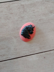 Unicorn Cameo Cabochon Resin Oval 25x18 Fairy Tale Finding Pink Black