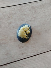 Load image into Gallery viewer, Unicorn Cameo Cabochon Resin Oval 25x18 Fairy Tale Finding Navy Blue Ivory