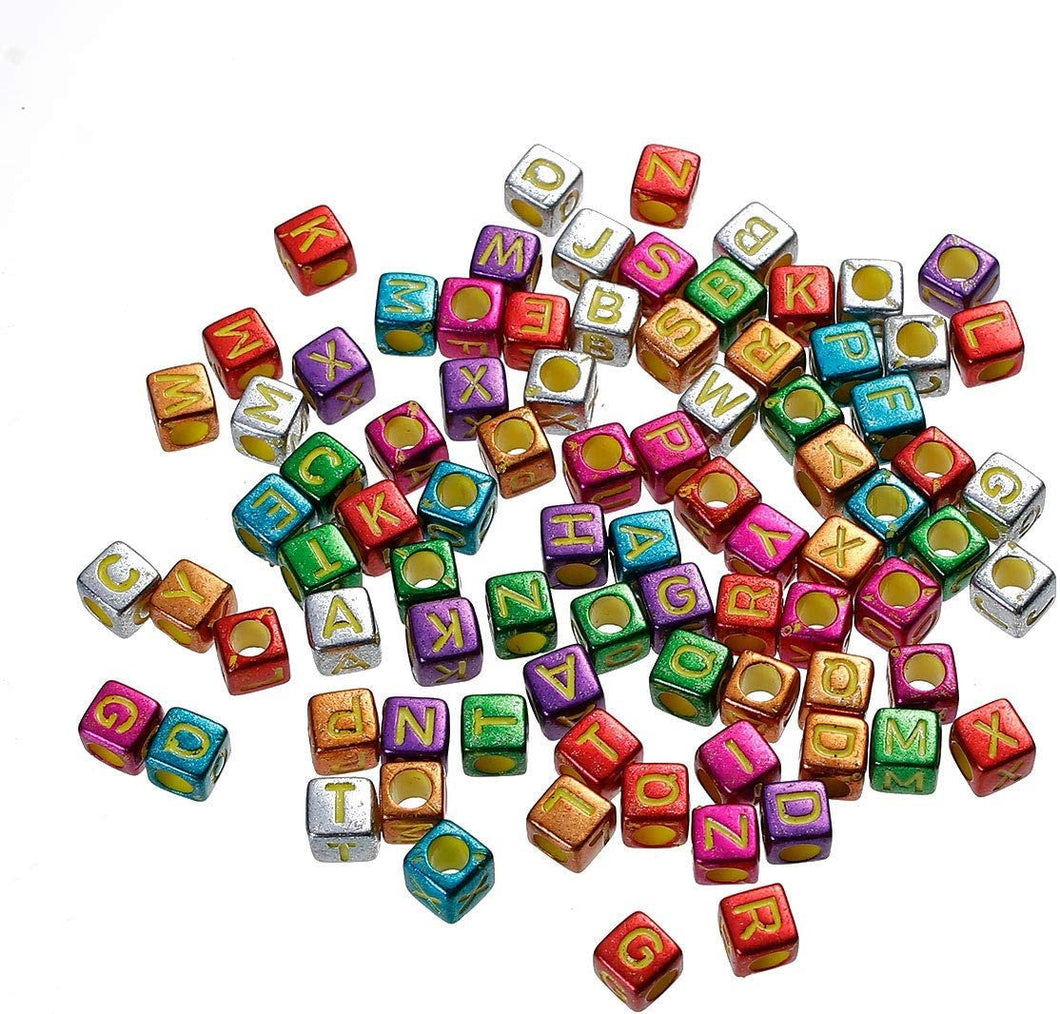 Letter Beads Alphabet Beads Metallic Beads Bulk Beads Wholesale Beads 1000 pieces 6mm Cube Beads Random Mix