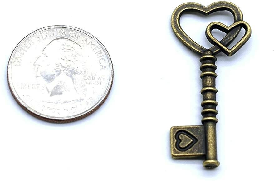 Skeleton Key Pendants Key Charms Heart Key Charms Bronze Key Charms Bronze Charm Steampunk Key Charm Steampunk Supplies 42mm 4pcs